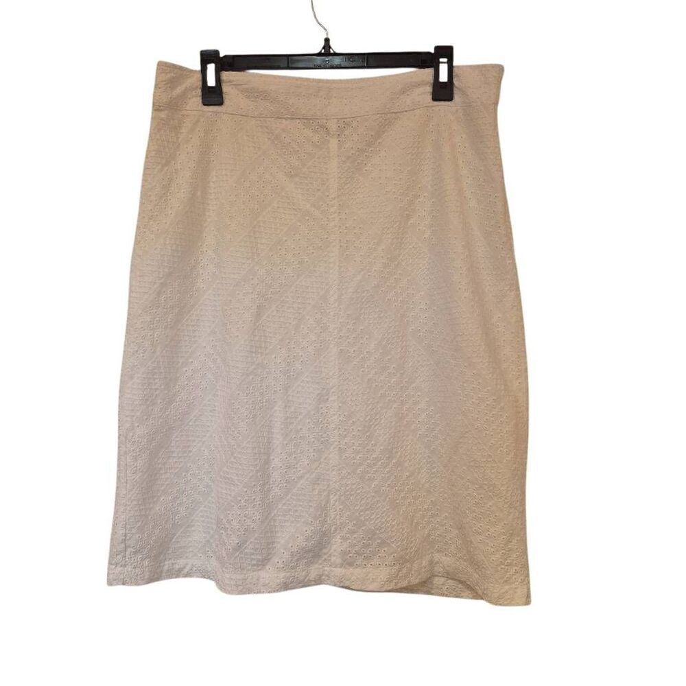 Liz Claiborne Women's White Cotton Eyelet Lined Straight Pencil Skirt